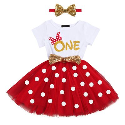 Birthday Dresses for Girls Polka Dots Ruffled Tutu Dress Shiny Sequin Headband Soft Clothing Set Cake Smash Photography Prop 2pcs ONE dress Red 1T