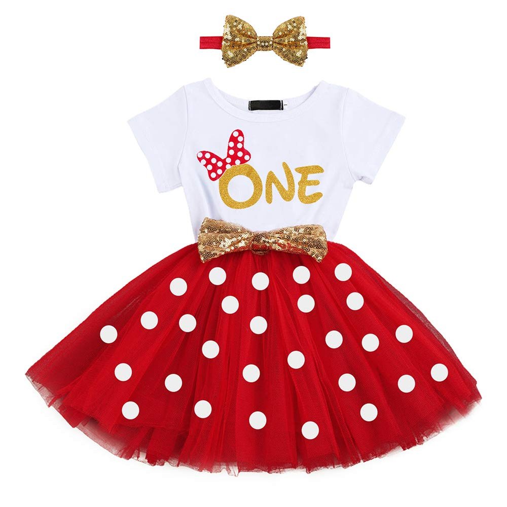 Birthday Dresses for Girls Polka Dots Ruffled Tutu Dress Shiny Sequin Headband Soft Clothing Set Cake Smash Photography Prop 2pcs ONE dress Red 1T