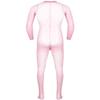 JanJean Mens Sheer Bodystocking with Sheath Long Sleeves Footed Bodysuit Tights Leggings Pantyhose Pink One Size view 2