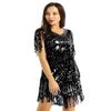 LiiYii Women's Shiny Sequin Tassel Costume Sambas Rumba Cocktail Party Dresses Latin Tango Cha Cha Dance Dress Black Medium view 3