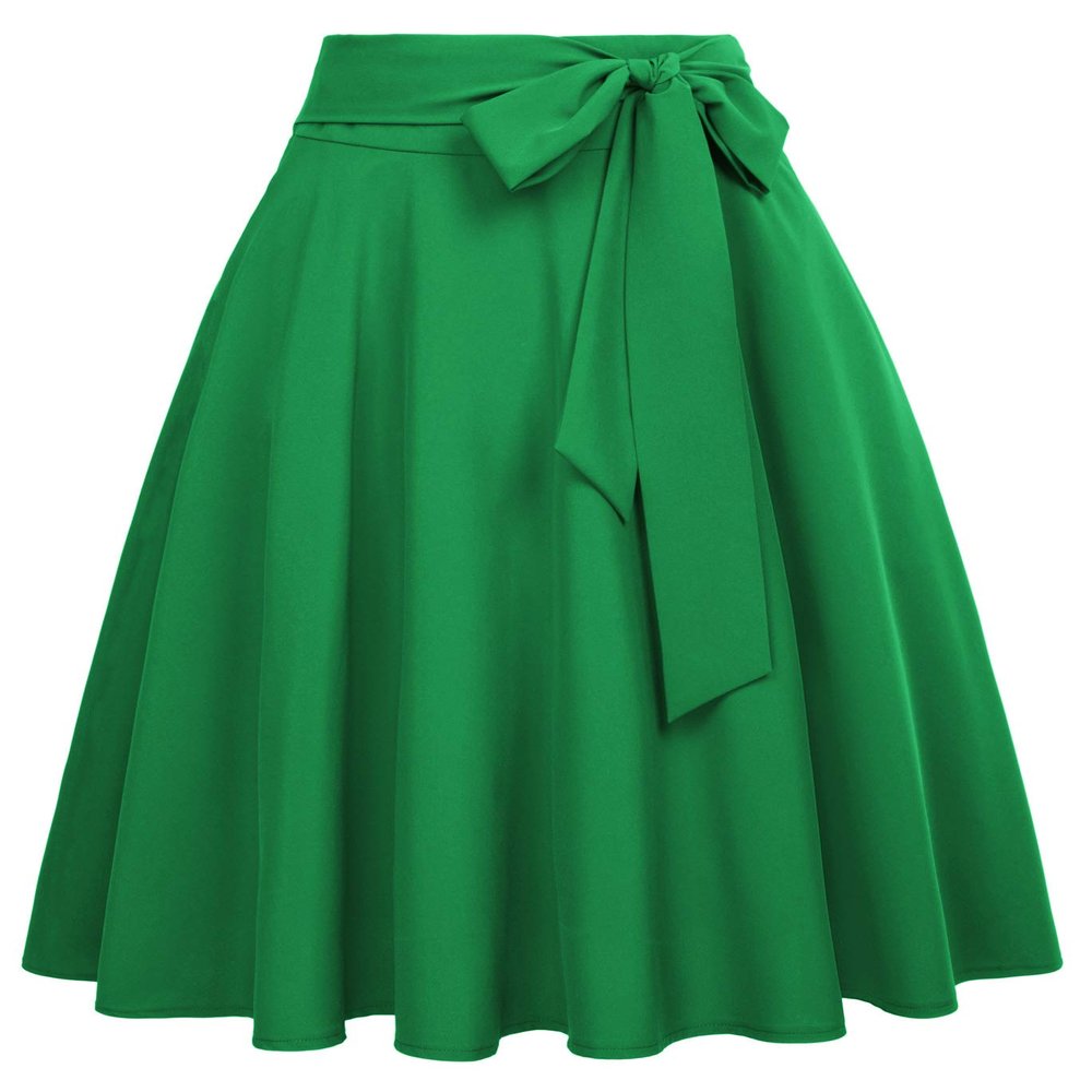 Ladies A-Line Street Skirts High Waist Vintage Midi Skirt Green Size M