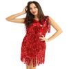 LiiYii Women's Shiny Sequin Tassel Costume Sambas Rumba Cocktail Party Dresses Latin Tango Cha Cha Dance Dress Red XX-Large view 3