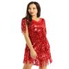 LiiYii Women's Shiny Sequin Tassel Costume Sambas Rumba Cocktail Party Dresses Latin Tango Cha Cha Dance Dress Red XX-Large view 4