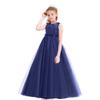 WOCINL Flower Girls Sleeveless Wedding Party Dress Vintage Princess Birthday Tulle Lace A-Line Evening Dance Ball Gown Navy 7-8T view 1