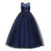 WOCINL Flower Girls Sleeveless Wedding Party Dress Vintage Princess Birthday Tulle Lace A-Line Evening Dance Ball Gown Navy 7-8T view 2