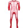 JanJean Mens Sheer Bodystocking with Sheath Long Sleeves Footed Bodysuit Tights Leggings Pantyhose Red One Size view 1