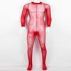 JanJean Mens Sheer Bodystocking with Sheath Long Sleeves Footed Bodysuit Tights Leggings Pantyhose Red One Size view 3