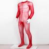 JanJean Mens Sheer Bodystocking with Sheath Long Sleeves Footed Bodysuit Tights Leggings Pantyhose Red One Size view 4