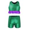 Oyolan 2PCS Girls Dancewear Glossy Mermaid Scales Printed Racer Back Top with Shorts Set Tracksuit Lake_Green 10 view 1