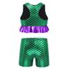 Oyolan 2PCS Girls Dancewear Glossy Mermaid Scales Printed Racer Back Top with Shorts Set Tracksuit Lake_Green 10 view 2