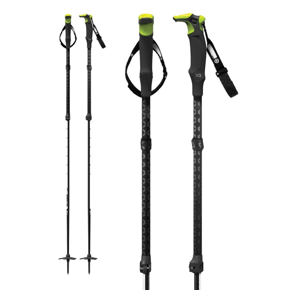 G3 GENUINE GUIDE GEAR VIA Carbon Fiber Backcountry Touring Ski Poles, Lightweight Ergonomic Adjustable Skiing Poles, All Snow Conditions, Foam Grips, Designed in BC, Canada, (Long)