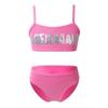 Aislor Kids Girls Sequin Shiny Tankini Set Spaghetti Straps Swimsuit Summer Beachwear Bikini Bathing Suit Rose Red 3-4 view 1