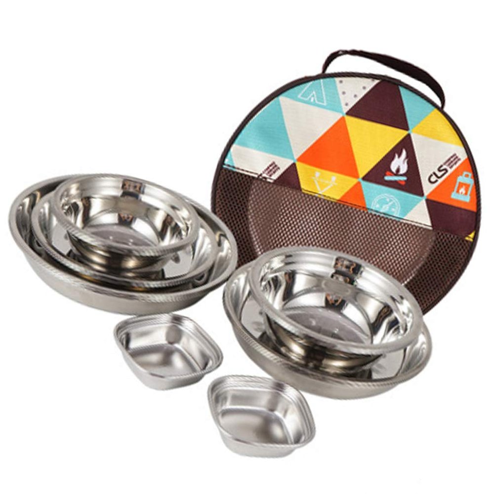 1set Outdoor Stainless Steel Dining Portable Camping Tableware for Hiking Picnics and Bbqs and Convenient Travel Utensils Storage Bag
