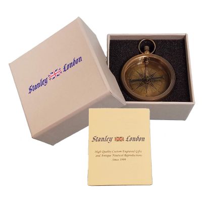 Engravable Antique Brass Pocket Compass with Gift Box | Solid Brass Compass with Optional Hardwood Storage Box and Custom Engraved Plaque for Keepsake or Gift (Design My Own)