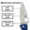 Spyderco Tenacious Lightweight Folding Utility Pocket Knife with 3.39" CPM S35VN Steel Blade and Blue nylon Handle - Everyday Carry - CombinationEdge - C122PSBL view 3