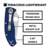 Spyderco Tenacious Lightweight Folding Utility Pocket Knife with 3.39" CPM S35VN Steel Blade and Blue nylon Handle - Everyday Carry - CombinationEdge - C122PSBL view 4