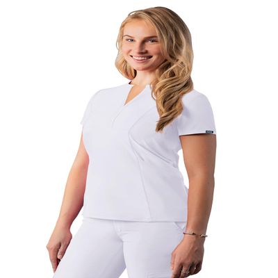 Adar Addition Scrubs for Women - Notched V-Neck Scrub Top - A6002 - White - XS