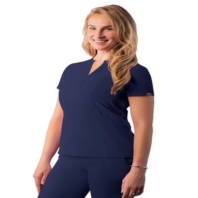 Adar Uniforms Addition Scrubs for Women - Notched V-Neck Top - A6002 (Navy - XS)