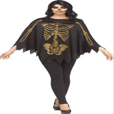 Fun World Women's Gold Glitter Skeleton Poncho Costume