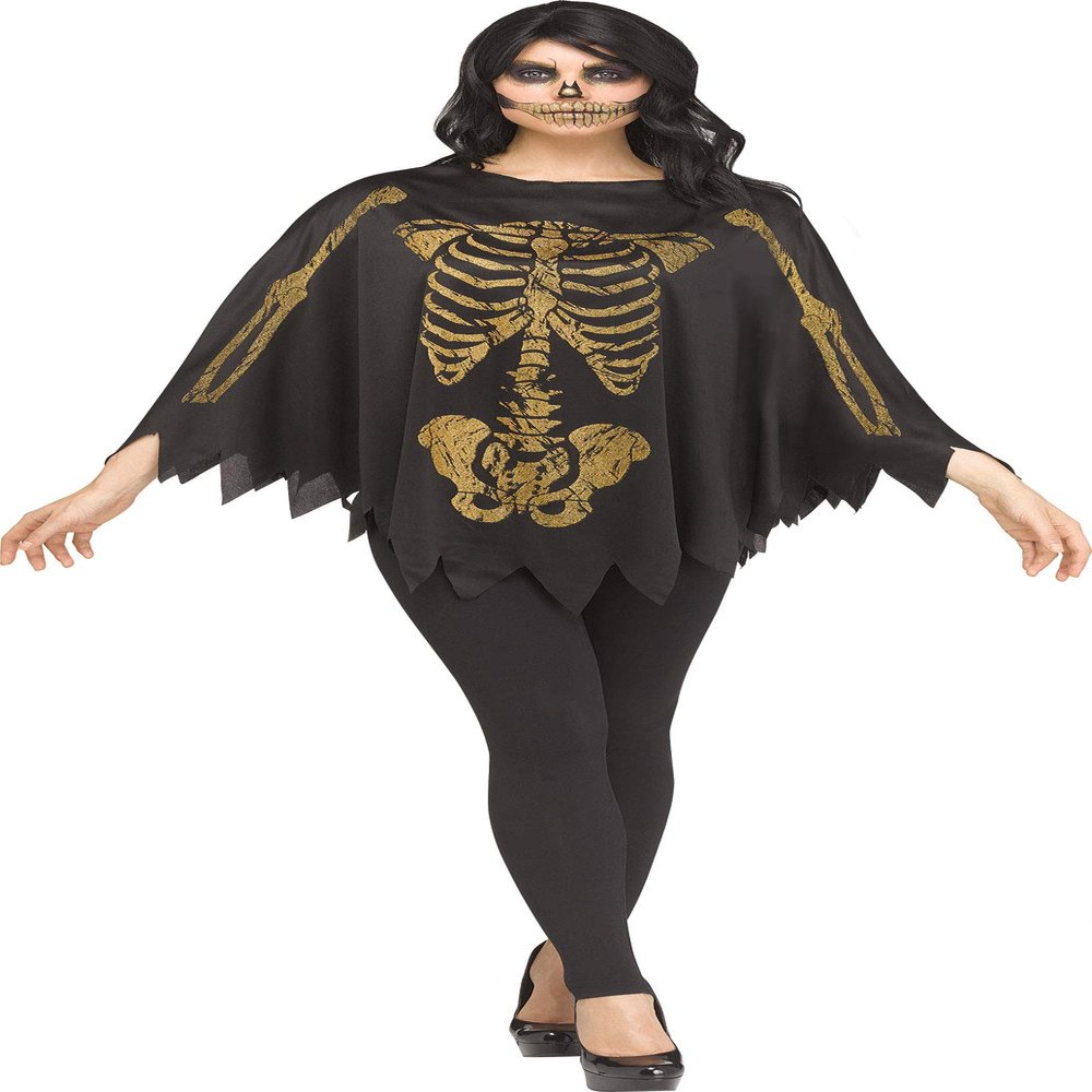 Fun World Women's Gold Glitter Skeleton Poncho Costume