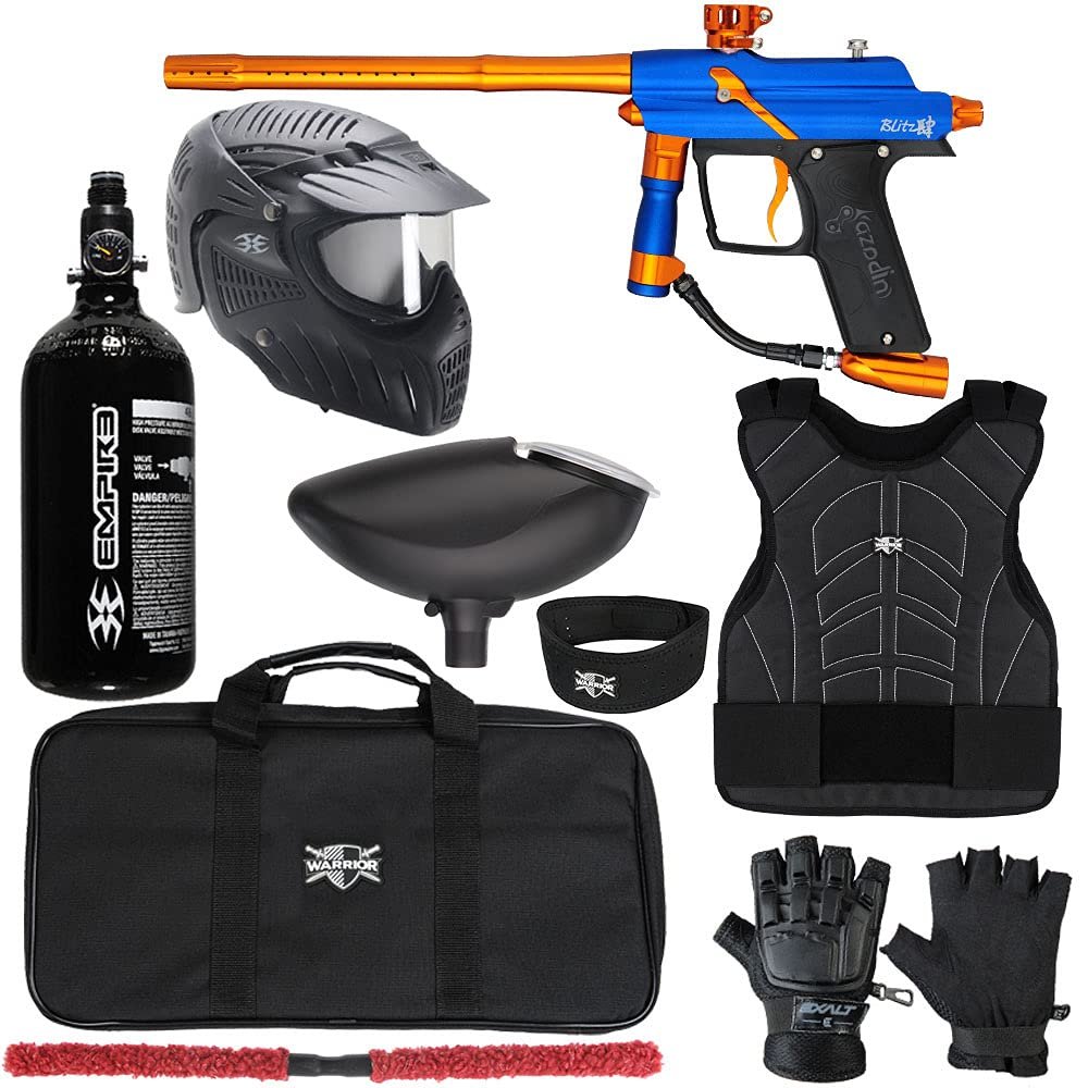 Action Village Azodin Blitz 4 Protector Paintball Gun Package Kit Level 2 (Dust Blue/Polished Orange, Small/Medium)