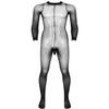 JanJean Mens Sheer Bodystocking with Sheath Long Sleeves Footed Bodysuit Tights Leggings Pantyhose Black One Size view 1