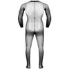 JanJean Mens Sheer Bodystocking with Sheath Long Sleeves Footed Bodysuit Tights Leggings Pantyhose Black One Size view 2