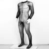 JanJean Mens Sheer Bodystocking with Sheath Long Sleeves Footed Bodysuit Tights Leggings Pantyhose Black One Size view 4