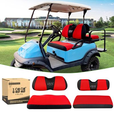 10L0L Front Rear Golf Cart Seat Covers for Yamaha G29 Drive, Club Car Precedent and Club Car DS Model, Made of 3D Air Mesh Polyester Fabric Breathable Washable - Red