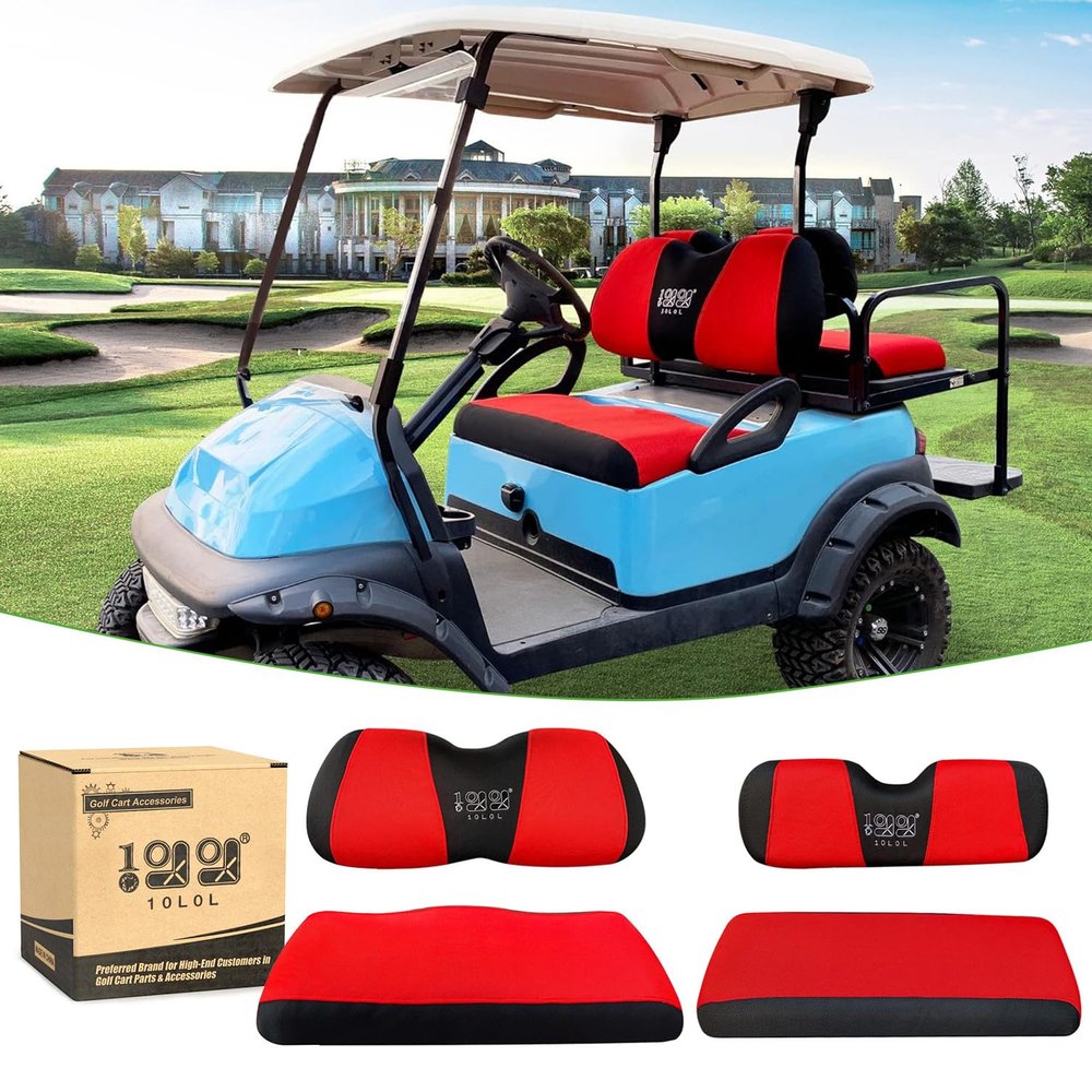 10L0L Front Rear Golf Cart Seat Covers for Yamaha G29 Drive, Club Car Precedent and Club Car DS Model, Made of 3D Air Mesh Polyester Fabric Breathable Washable - Red