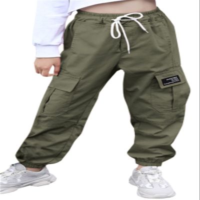 SANGTREE Girl Pants, Jogger Multi-Pocket Elastic Waist Pull On Cargo Pants with Drawstrings, Army Green, 9-10Years = Tag 150