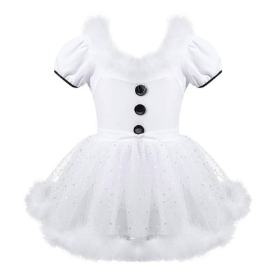 Alvivi Kids Girls Feather Trim Ballet Tutu Dress Figure Ice Skating Leotard Dress Christmas Snowman Dance Costume White 4