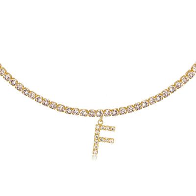 LecAit Letter F Necklaces Initial for Women 14K Gold Plated Cubic Zirconia Tennis Chain Choker Necklace for Women