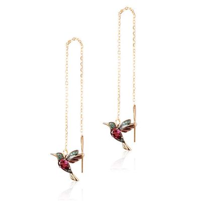 1-3Pairs Cute Flying Hummingbird Drop Earrings Long Tassel Flyer Rhinestone Bird Crystal Dangle for Women Elegant Jewelry-D gold