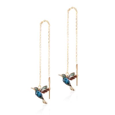 1-3Pairs Cute Flying Hummingbird Drop Earrings Long Tassel Flyer Rhinestone Bird Crystal Dangle for Women Elegant Jewelry-C blue