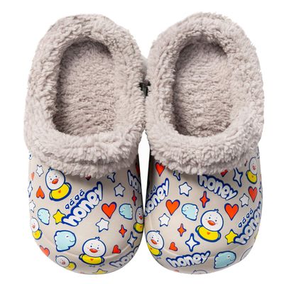 CERYTHRINA Kids Girls Boys Lining Clogs Shoes Garden Shoes Cartoon Comfort Faux Fur Lined House Bedroom Slippers Lightweight Winter Warm Slip On Yarn Clog Non-Slip Waterproof Slippers Grey Duck 18