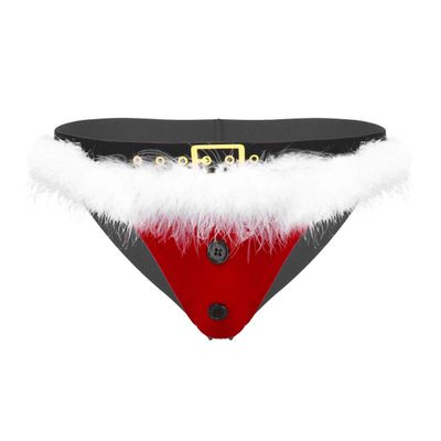 ACSUSS Men's Velvet Christmas Santa Claus Underwear Cosplay Lingerie Briefs Xmas Red XX-Large
