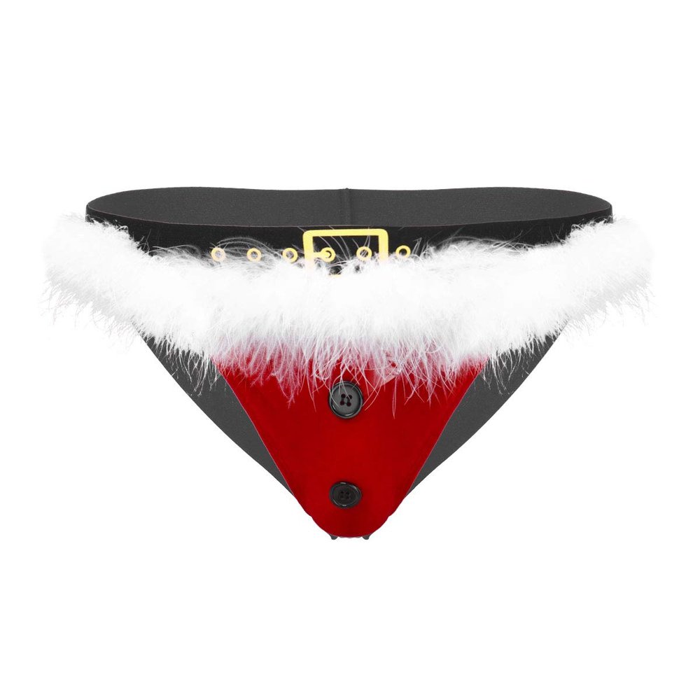 ACSUSS Men's Velvet Christmas Santa Claus Underwear Cosplay Lingerie Briefs Xmas Red XX-Large