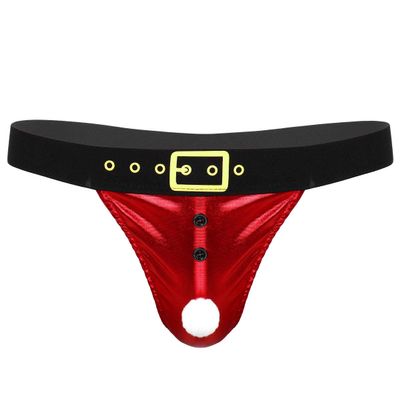 ACSUSS Men's Velvet Christmas Santa Claus Underwear Cosplay Lingerie Briefs Shiny Red Medium