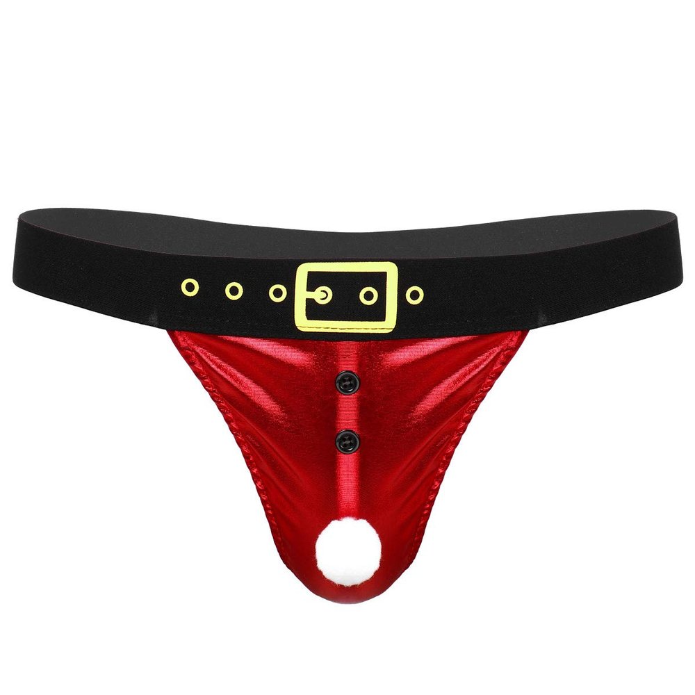 ACSUSS Men's Velvet Christmas Santa Claus Underwear Cosplay Lingerie Briefs Shiny Red Medium