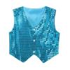 JanJean Kids Boys Girls Shiny Sequins Shirt Vest Jacket Waistcoat for Hip Hop Jazz Dance Stage Performance Fancy Show Light Blue 12-13 view 1