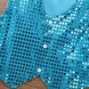 JanJean Kids Boys Girls Shiny Sequins Shirt Vest Jacket Waistcoat for Hip Hop Jazz Dance Stage Performance Fancy Show Light Blue 12-13 view 3