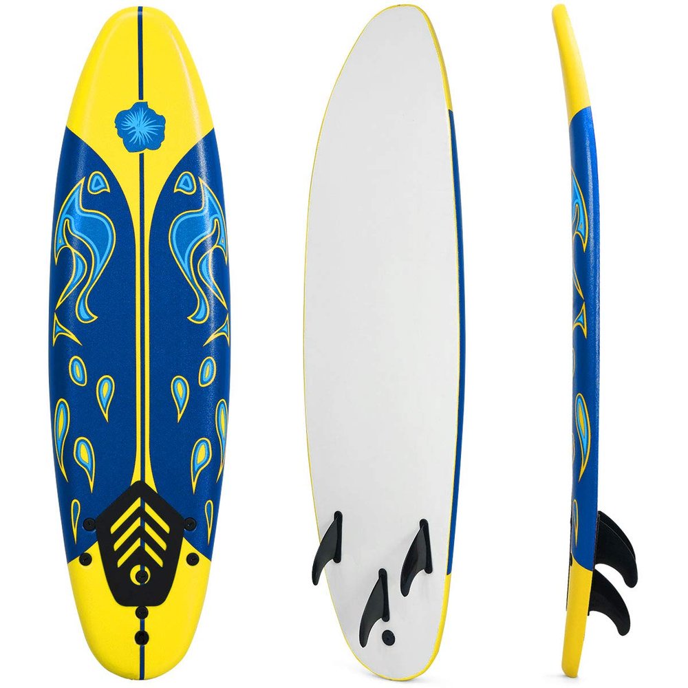 GYMAX Surfboard, 6FT Stand Up Paddle Board with Removable Fins & Safety Leash, Lightweight Non-Slip Paddle Board for Teenagers, Adult, Beginners (Lemon)
