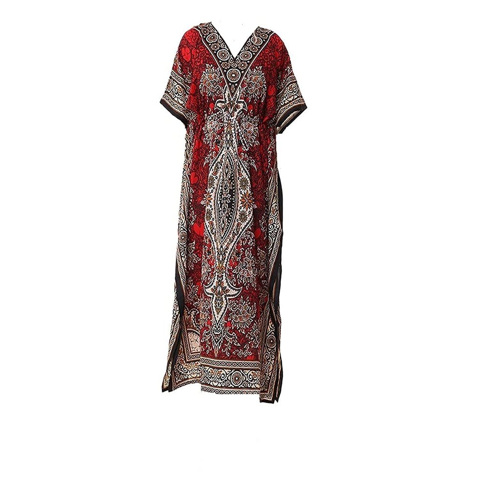 Women's One Size Kaftan Dress Long Maxi Kimono Caftan Drawstring Sleepwear Dress Tunic Long Caftan Gown Nightdress Beach Party Casual Dress Red
