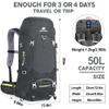 N NEVO RHINO Internal Frame Hiking Backpack 50/60/65/70/80L, Mountain Climbing Camping Backpack Daypack Waterproof Rain Cover view 3