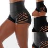 Arinda Bandage Cutout High Waist Shorts Hollow Out Yoga Shorts Stretchy Sports Fitness Pants Black view 2