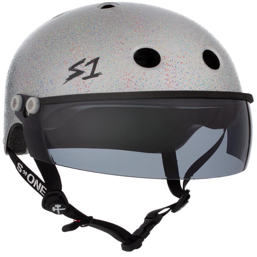 S1 Lifer Visor Helmet Gen 2 for Skateboarding, BMX, and Roller Skating - EPS Fusion Foam, CPSC & ASTM Certified - Silver Gloss Glitter w/Tint Visor Large (22")