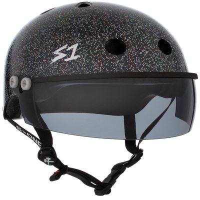 S1 Lifer Visor Helmet Gen 2 for Skateboarding, BMX, and Roller Skating - EPS Fusion Foam, CPSC & ASTM Certified - Black Gloss Glitter w/Tint Visor Medium (21.5")