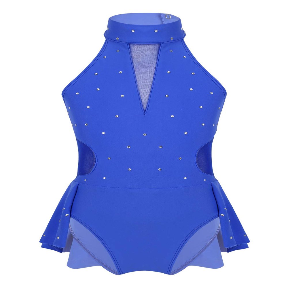 Agoky Kids Girls Criss Cross Lace Back Cotton Leotard Ballet Dancewear Gymnastics Unitard Blue Sparkly 11-12