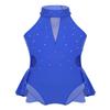 Agoky Kids Girls Criss Cross Lace Back Cotton Leotard Ballet Dancewear Gymnastics Unitard Blue Sparkly 11-12 view 1